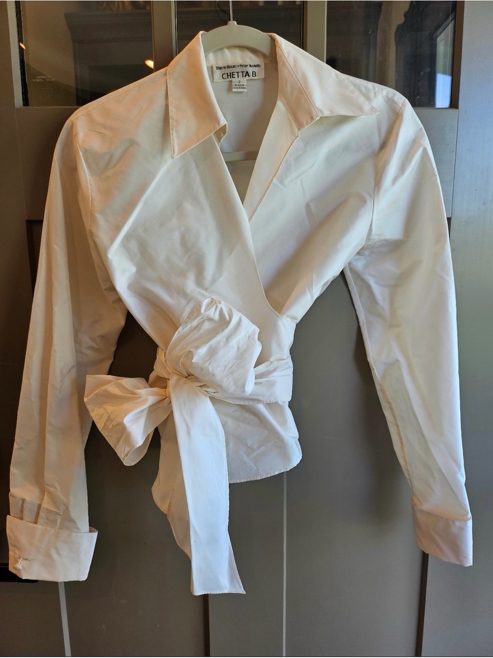 Chetta B White Wrap Blouse with Tie Waist